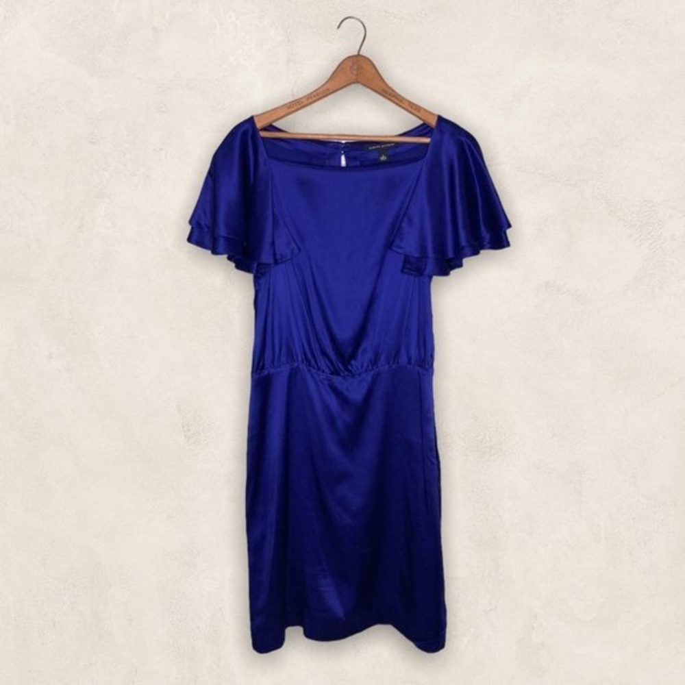 Banana Republic Size 4 Indigo 100% Silk Layered Flutter Sleeve‎ Sheath Dress